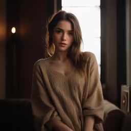 a woman standing in a dark room
