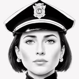 black and white portrait of a police officer in uniform