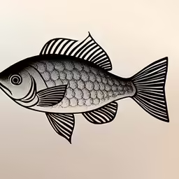 a drawing of a fish on a white background