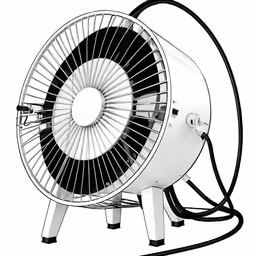 the electric fan is sitting in front of a white background