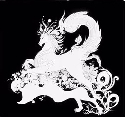 a horse that is on some kind of black and white art,an intricate black and white illustration of a unicorn