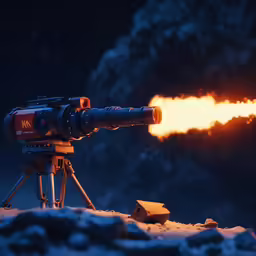 a camera lens is pointed to a rocket