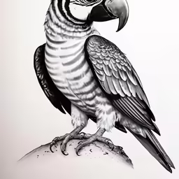 a drawing of a parrot sitting on top of a tree branch
