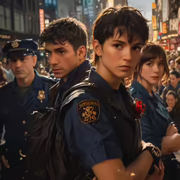 police people stand in the street in a movie