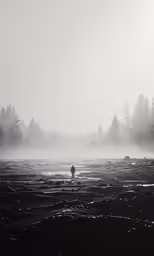 a person standing in the middle of an empty field