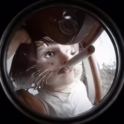 the child looks through the window at something