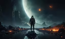 a scene from star citizen looking at the planet in distance