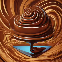 the abstract view is of a very unique object,a swirl on a brown background with light blue