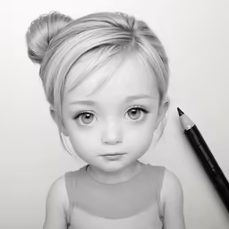an image of a girl with a pencil next to her