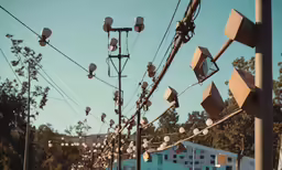 an electronic power line near some buildings