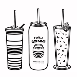 three sodas and a drink with straw straw