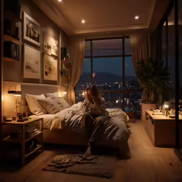 woman taking a selfie in her bedroom at night