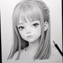 a pencil drawing of a girl with bangs