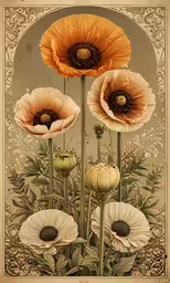 flowers sit on top of a display in front of a white background