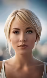 a blonde girl with her face slightly shaved