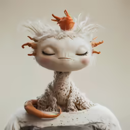 a close up of a doll that looks like it is wearing a hat