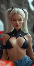 the young model is wearing a sexy outfit with horns