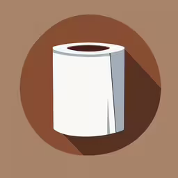 an icon featuring a roll of toilet paper with a shadow on a brown circle,a white paper towel in a brown circle,a small round object with a brown circle on the side,a round brown and tan picture with a toilet paper,a large roll of paper sitting in the middle of a brown circle
