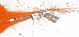 a medical device laying next to an orange and white background