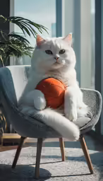 a cat with a basketball on a chair