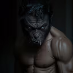 a man with a monkey face painted on his chest