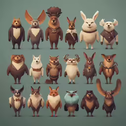 various animated animals including a kangaroo, fox and other animals