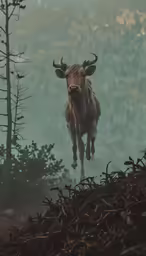 a wild animal walking through the woods during the day