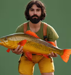 a man is holding a fish as he poses for a photo,the man is holding up a large fish