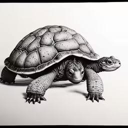 a drawing of a turtle and its reflection
