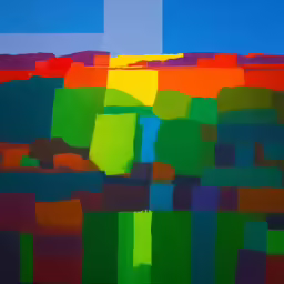a painting of an abstract landscape with several colors