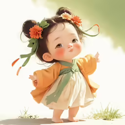 a doll that is wearing an orange shirt