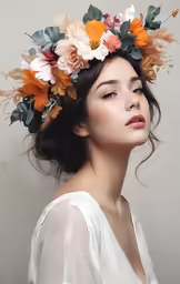 a woman with flowers in her hair
