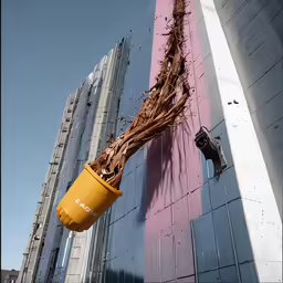 an orange fire hydrant on the side of a building