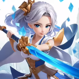 a character holding a sword in the sky
