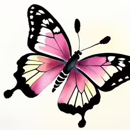 a large pink butterfly sitting on top of a white sheet