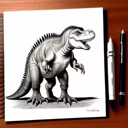 the pencil sketch of the t - shirt that is on top of a book,a drawing of an angry t - rex