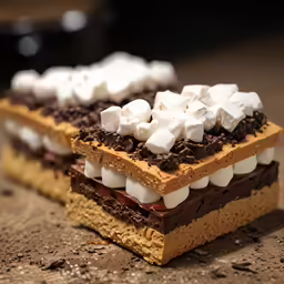 the pieces of cake are made with marshmallows and chocolate