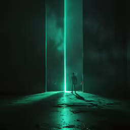 a person is standing in a dark tunnel with their back to the camera