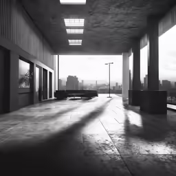 a long hallway in a building with windows