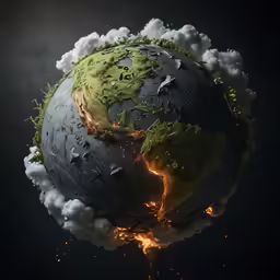 a picture of an earth with fire and water on it