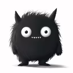 a black monster with two big eyes and sharp claws