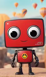 red little robot sitting on the edge of a wall