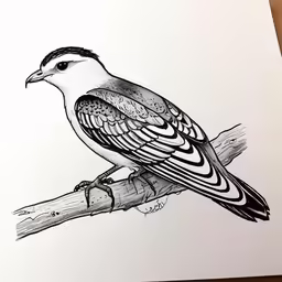 a drawing of a bird on a branch