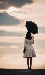 the back end of a woman with an umbrella