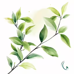 green leaves and moon background on white