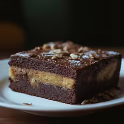 there is cake that is on a plate with nuts on it