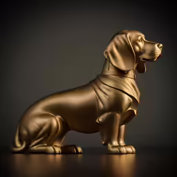 a golden statue of a dog is shown in this image