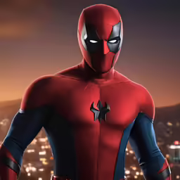 a man in a spider suit stands near the city