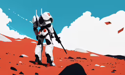 a robot walking in the middle of a desert