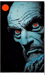 a man with red eyes in a poster